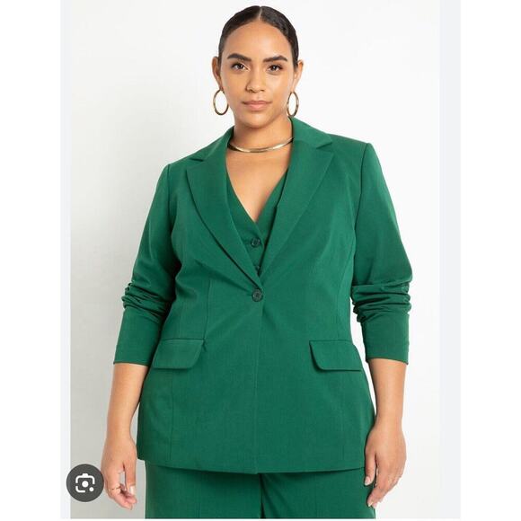 Eloquii Tailored blazer jacket Plus Sz 16 Green One button Lined Pockets New